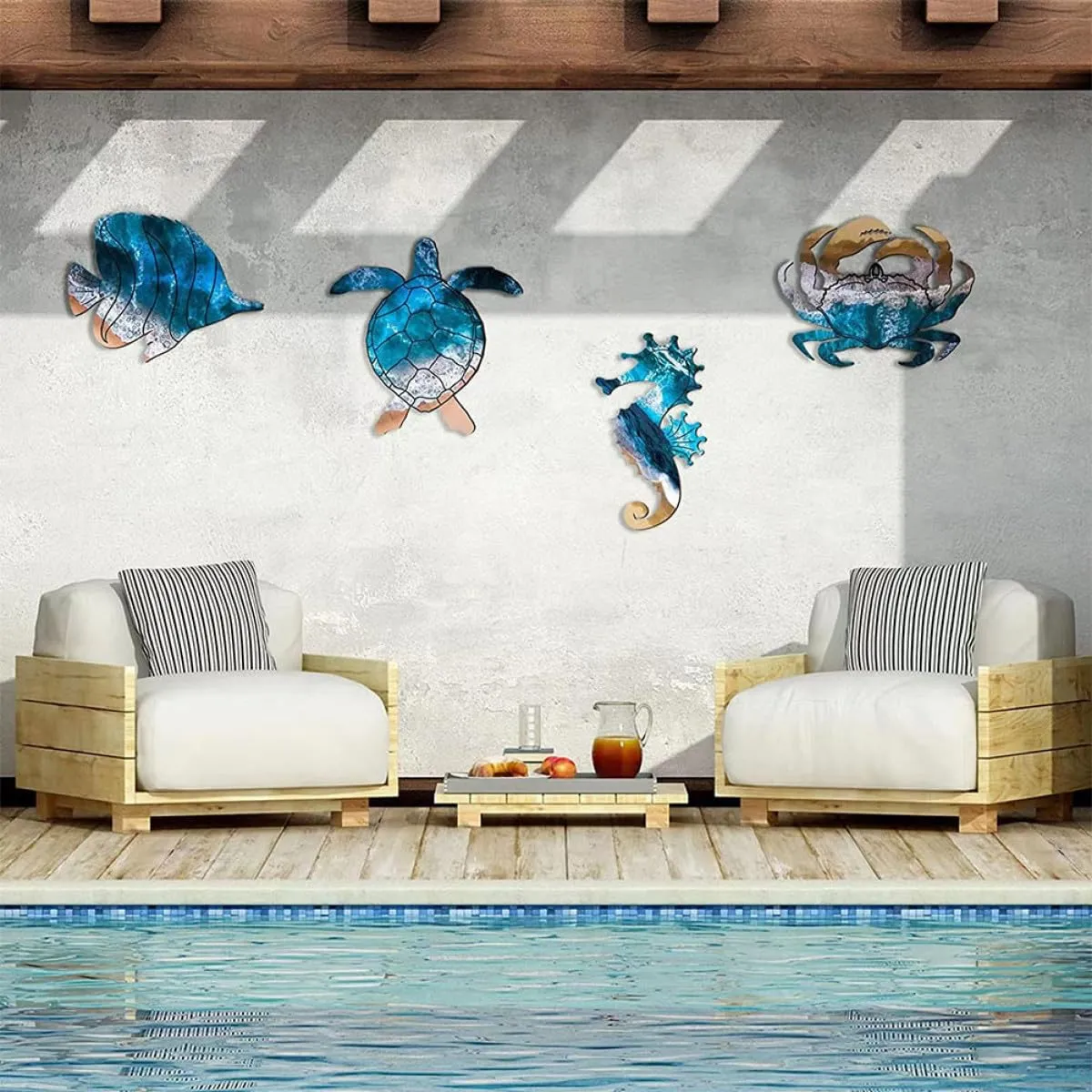 Angoily decorazione parete metallo mare set 4 pezzi 20x11 cm