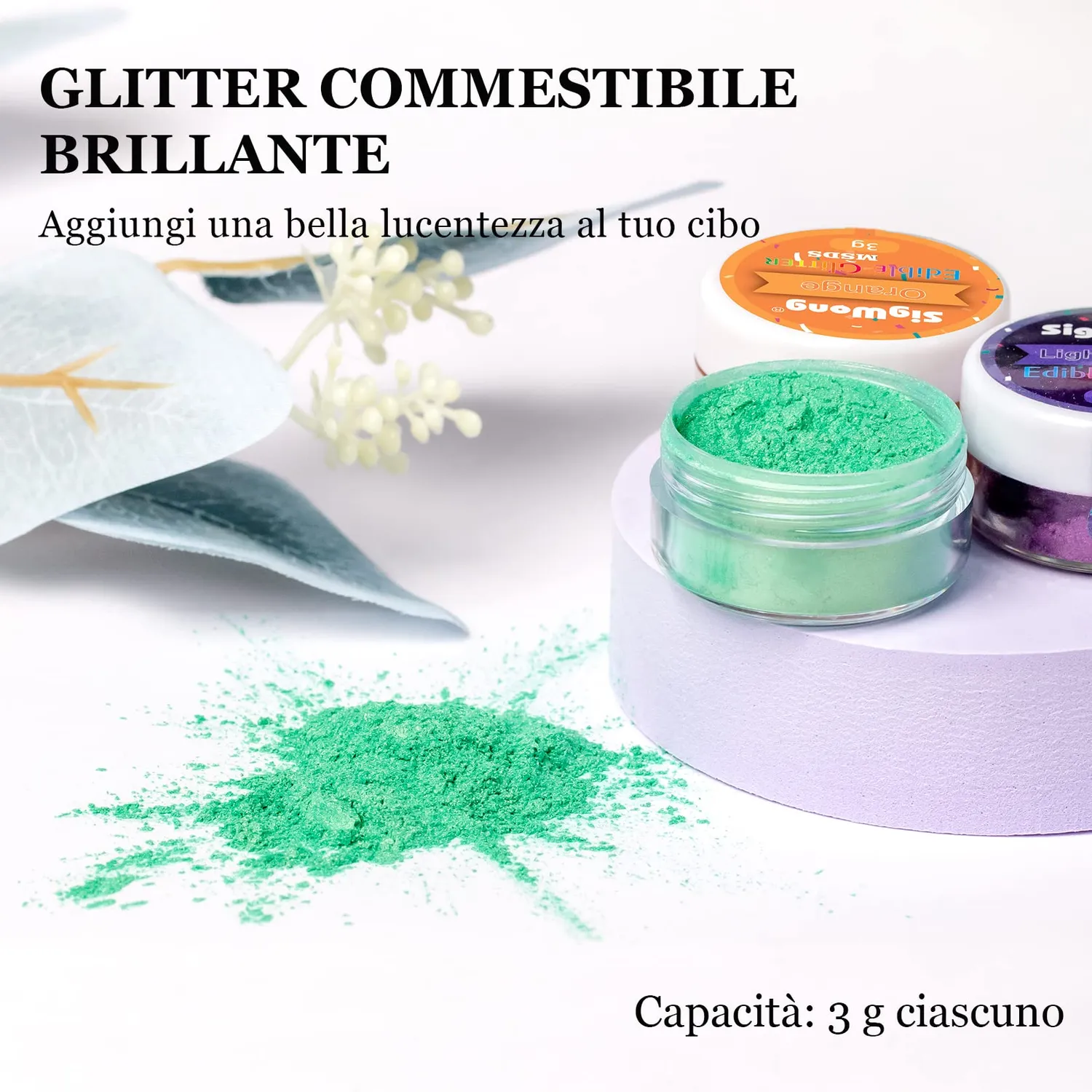 Sigwong Set Glitter Commestibili 8 colori 8x3 gr shimmer