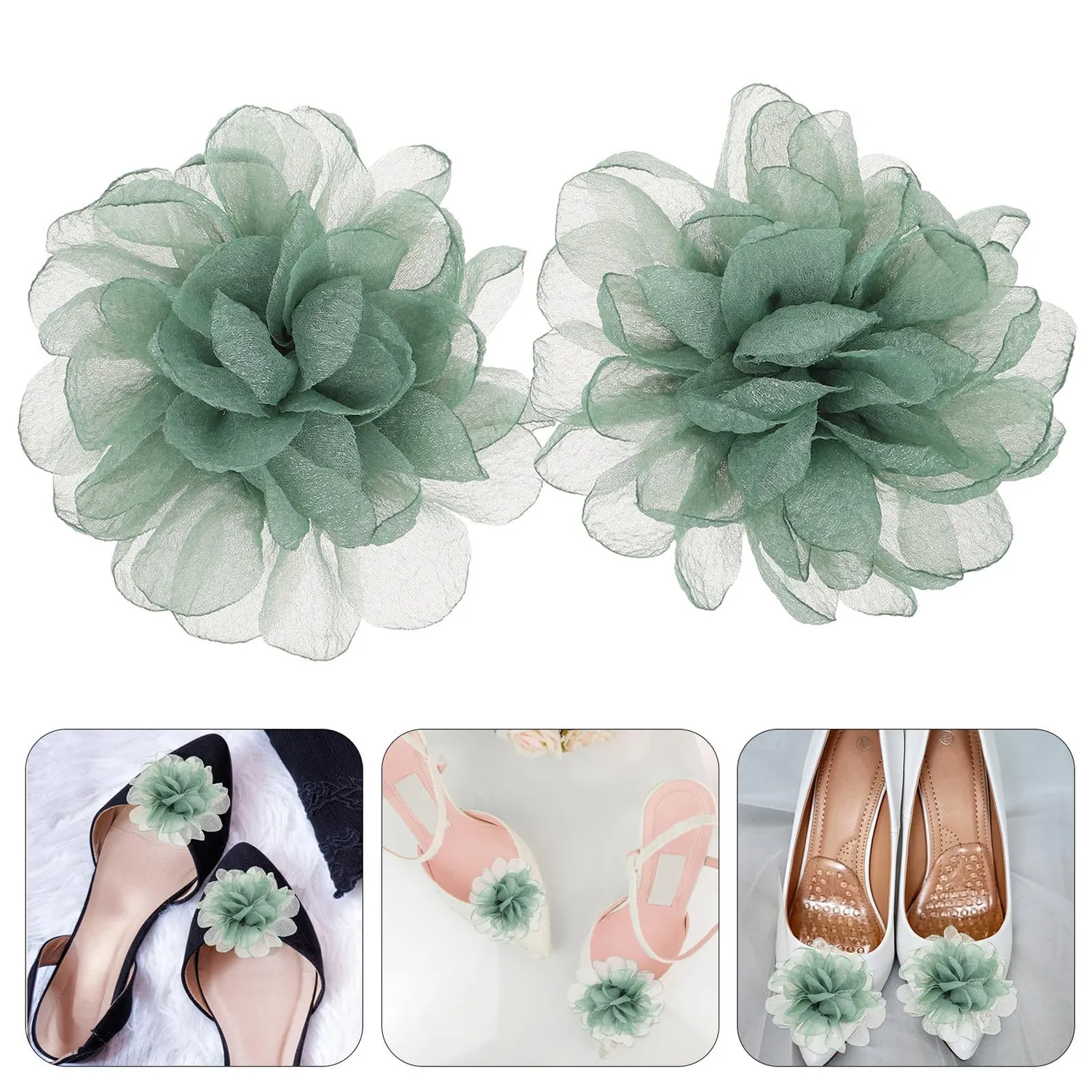 Angoily Fermagli Scarpe Fiore Verde Donna 2 Pezzi Stoffa