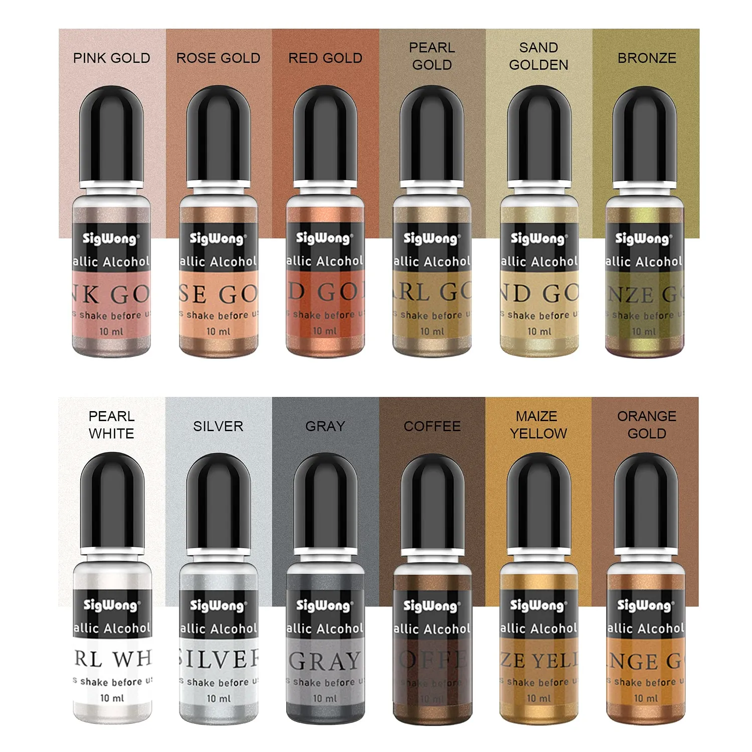 Sigwong Alcohol Ink Set Inchiostri Alcol Metallizzati 24x10ml
