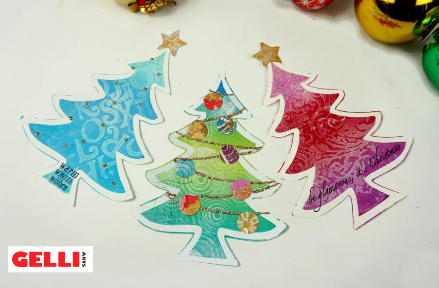 Gelli Arts Holiday Trees stencil natale 13x18 Giovanna Zara