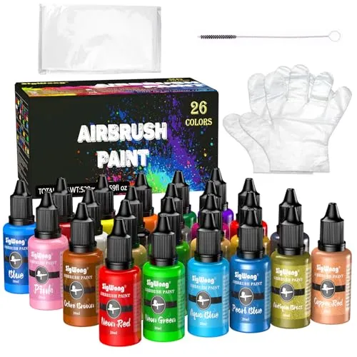 Sigwong Set 26 Colori Acrilici per Aerografo 20ml metallizzati