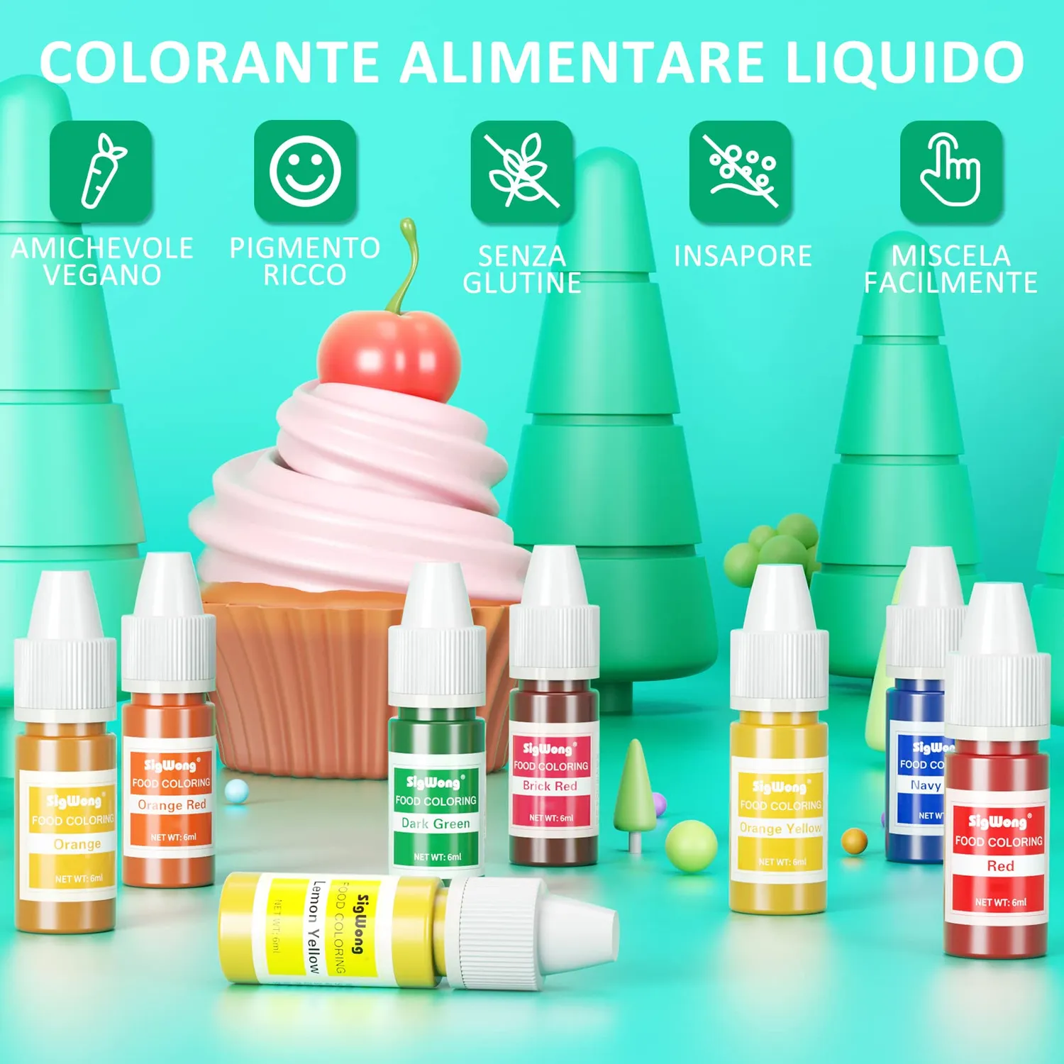 Sigwong set 36 coloranti alimentari liquidi 6 ml assortiti