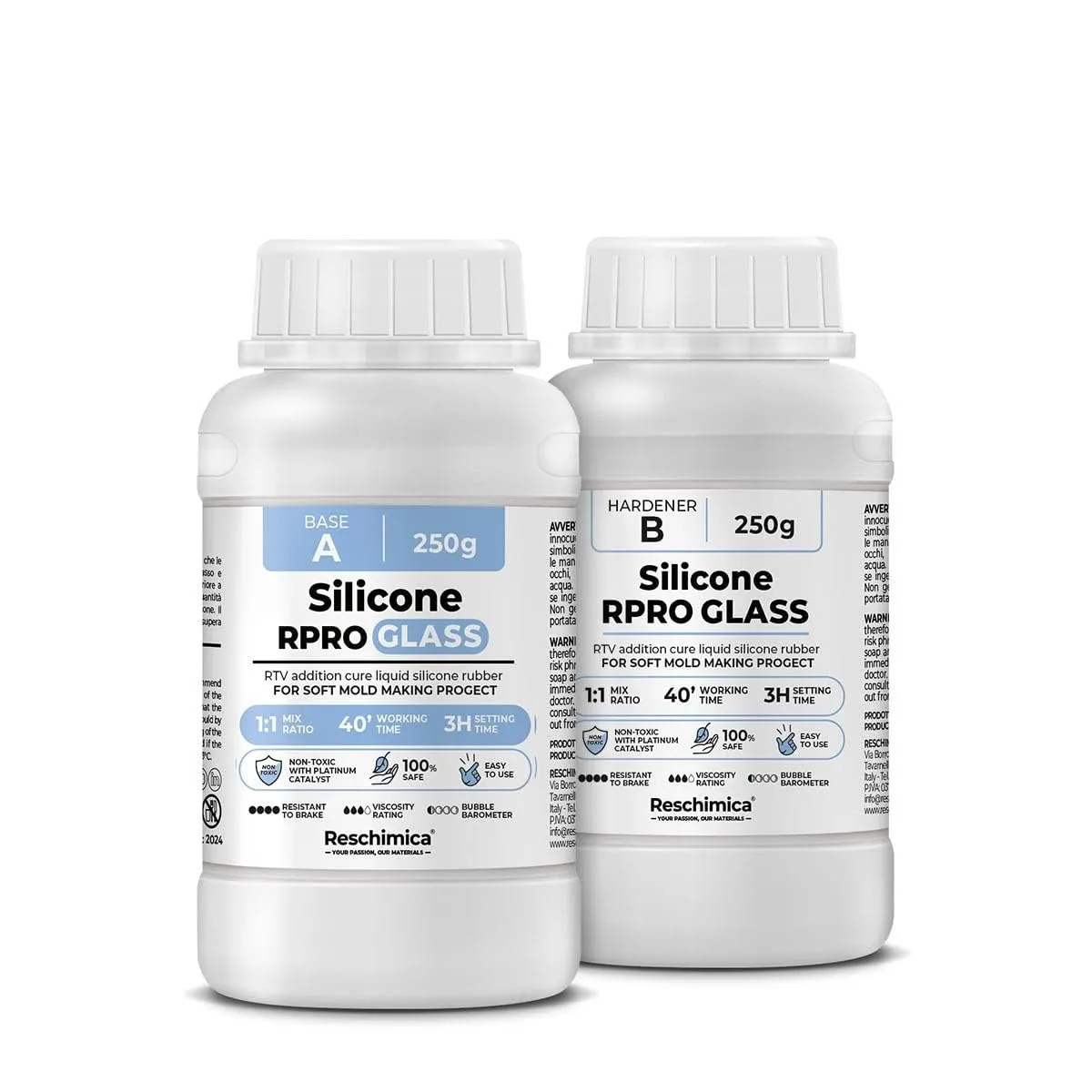 Reschimica R Pro Glass gomma siliconica traslucida 1 kg 12 Shore