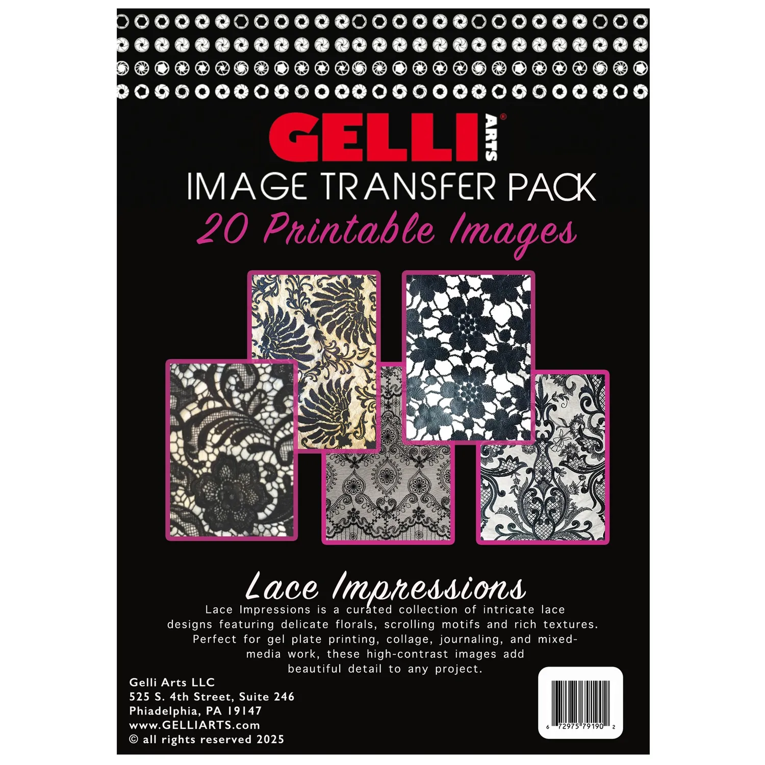 Gelli Arts Lace Impressions carte transfer 13x18 20 fogli