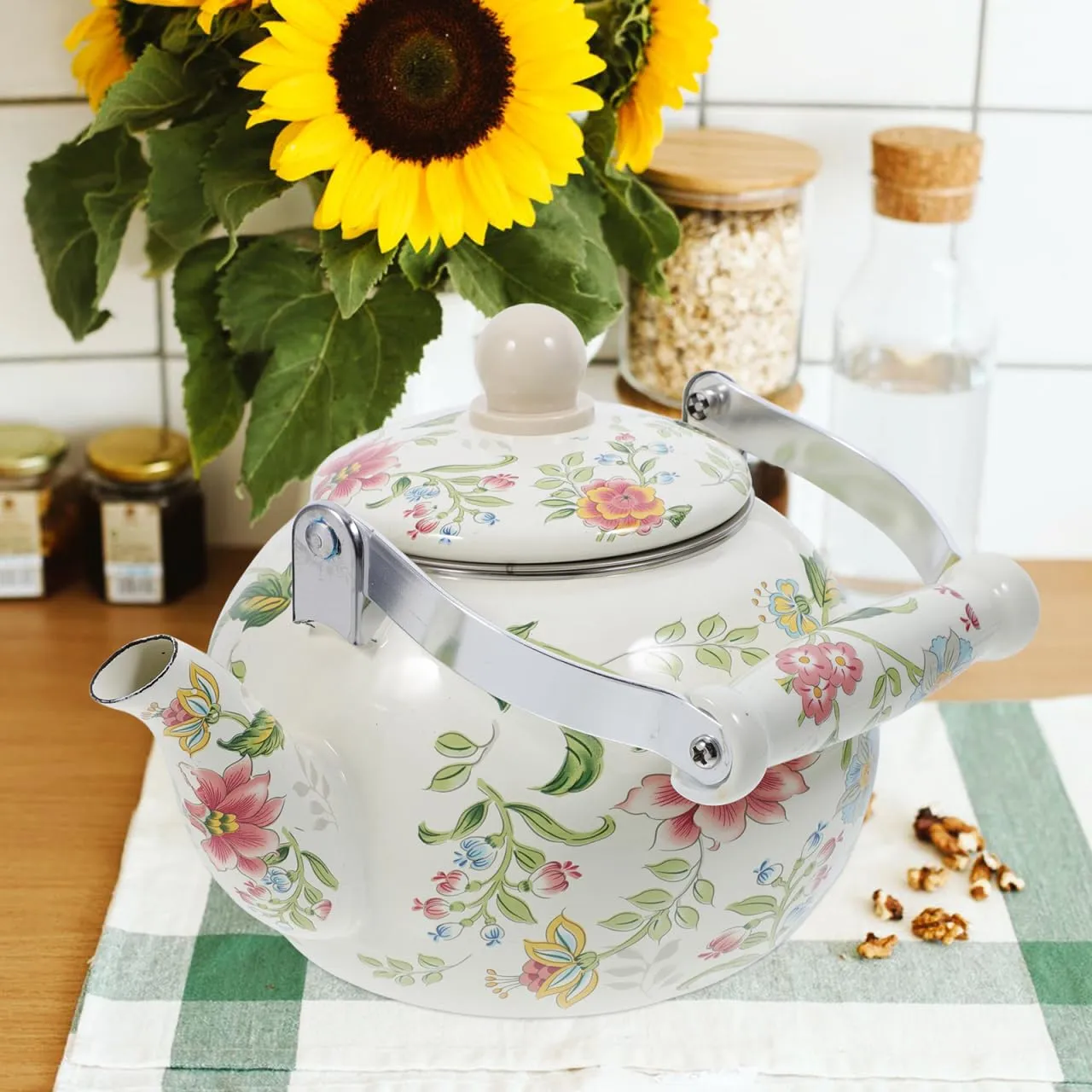 Angoily Teiera Smaltata con Infusore 2 Litri Floreale