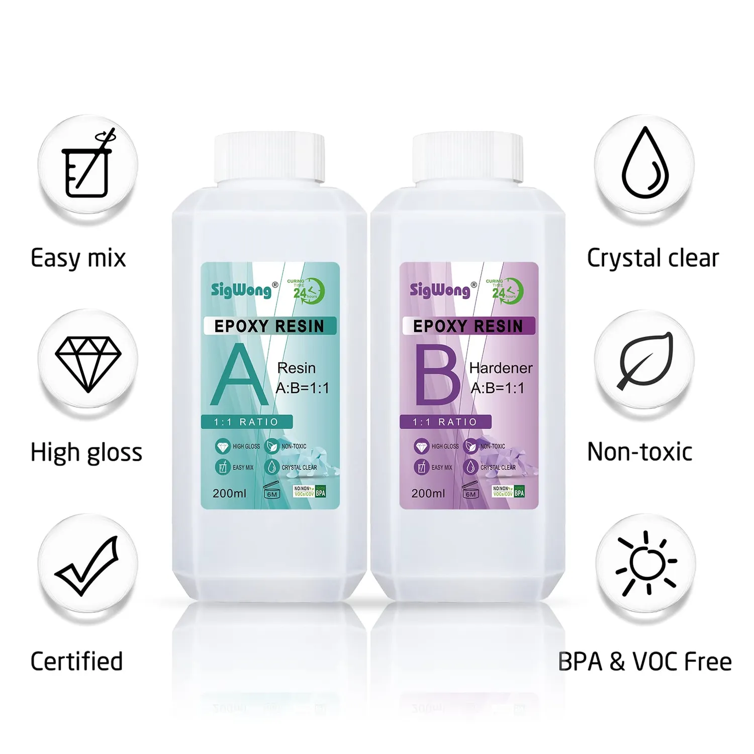 Sigwong Kit Resina Epossidica Trasparente 400ml con Accessori