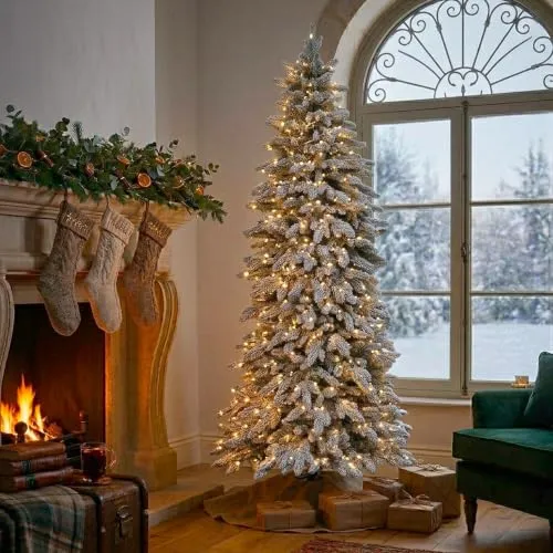 GIODICART Fitz Roy Slim albero Natale innevato 210 cm LED