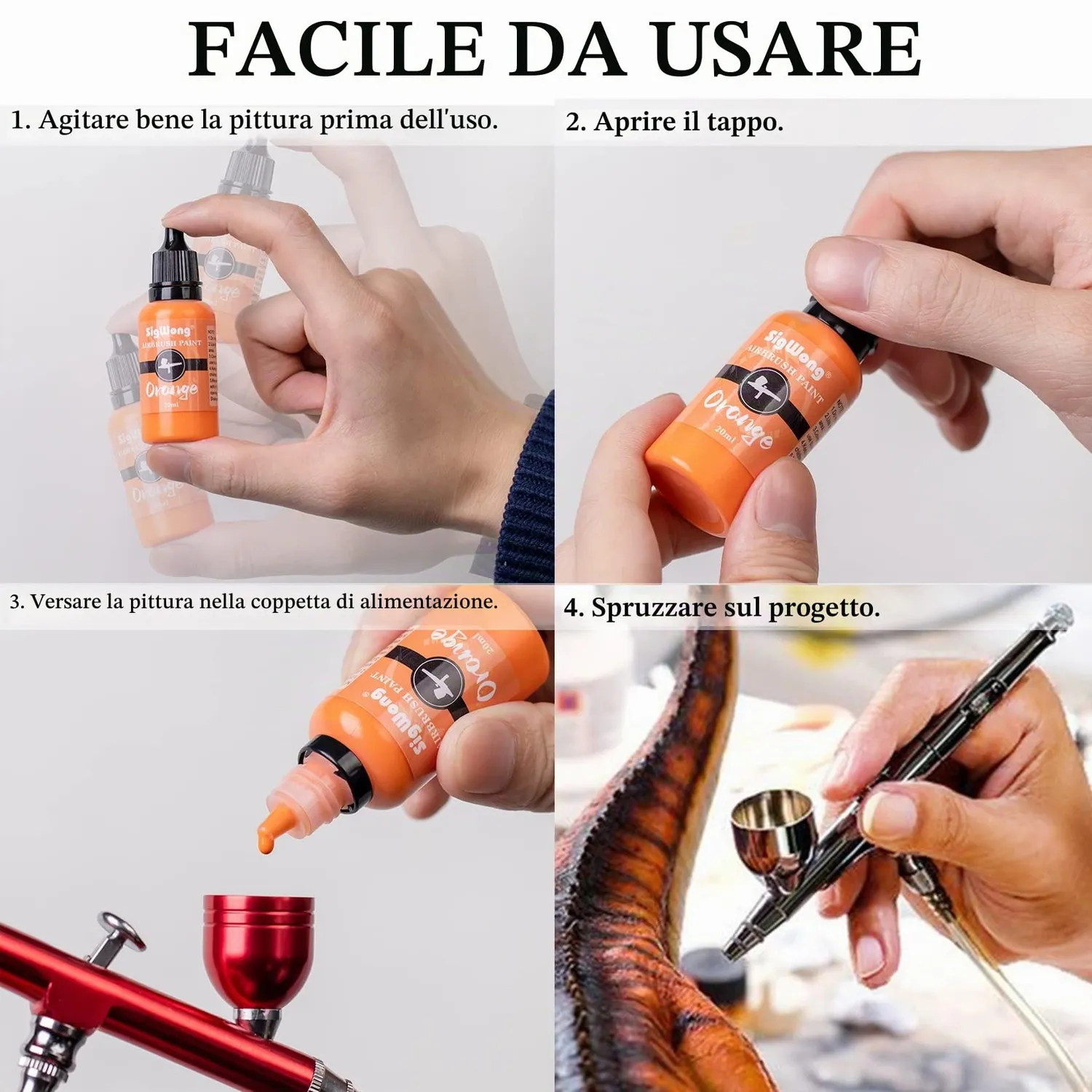 Sigwong Set 26 Colori Acrilici Aerografo 20ml Pronti all'Uso
