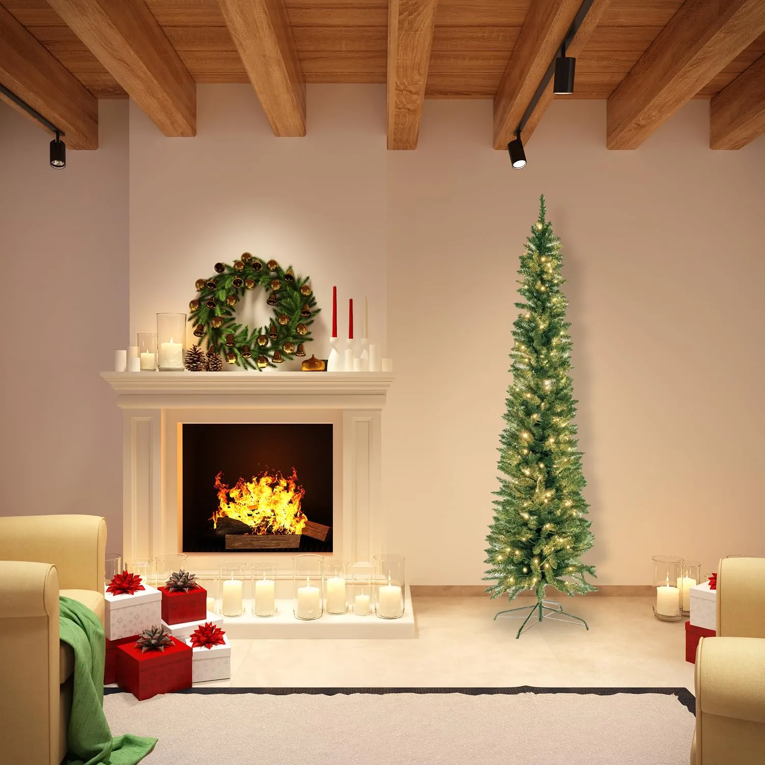 GIODICART Peak Tree Slim albero Natale 210 cm 190 LED calda