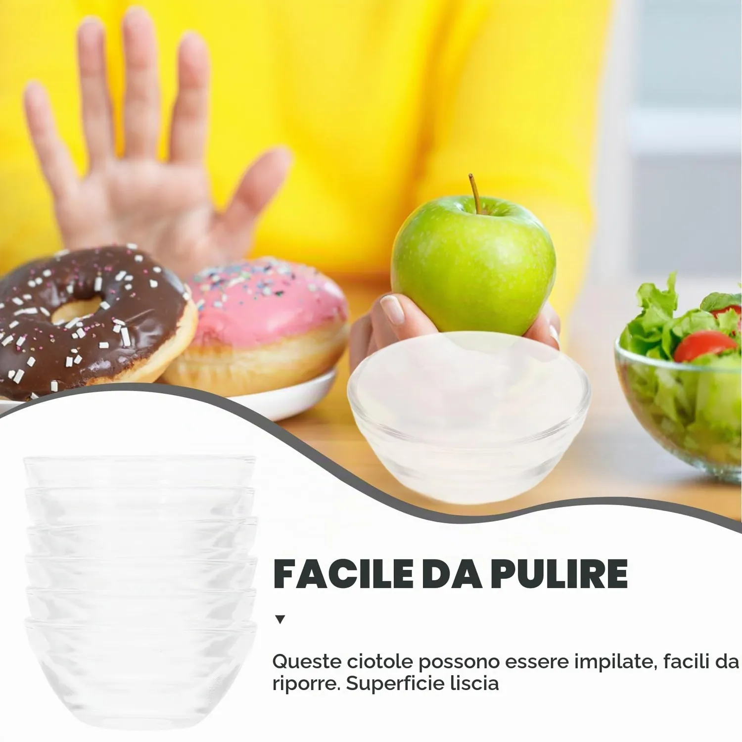 Angoily Set 6 Mini Ciotole Vetro Dessert 6 Pezzi Trasparenti