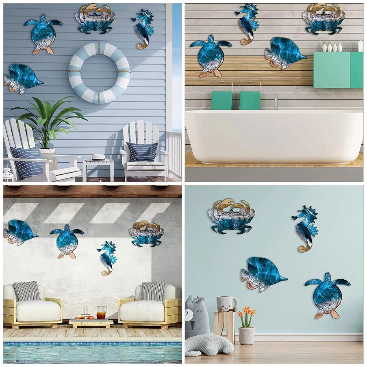 Angoily decorazione parete metallo mare set 4 pezzi 20x11 cm