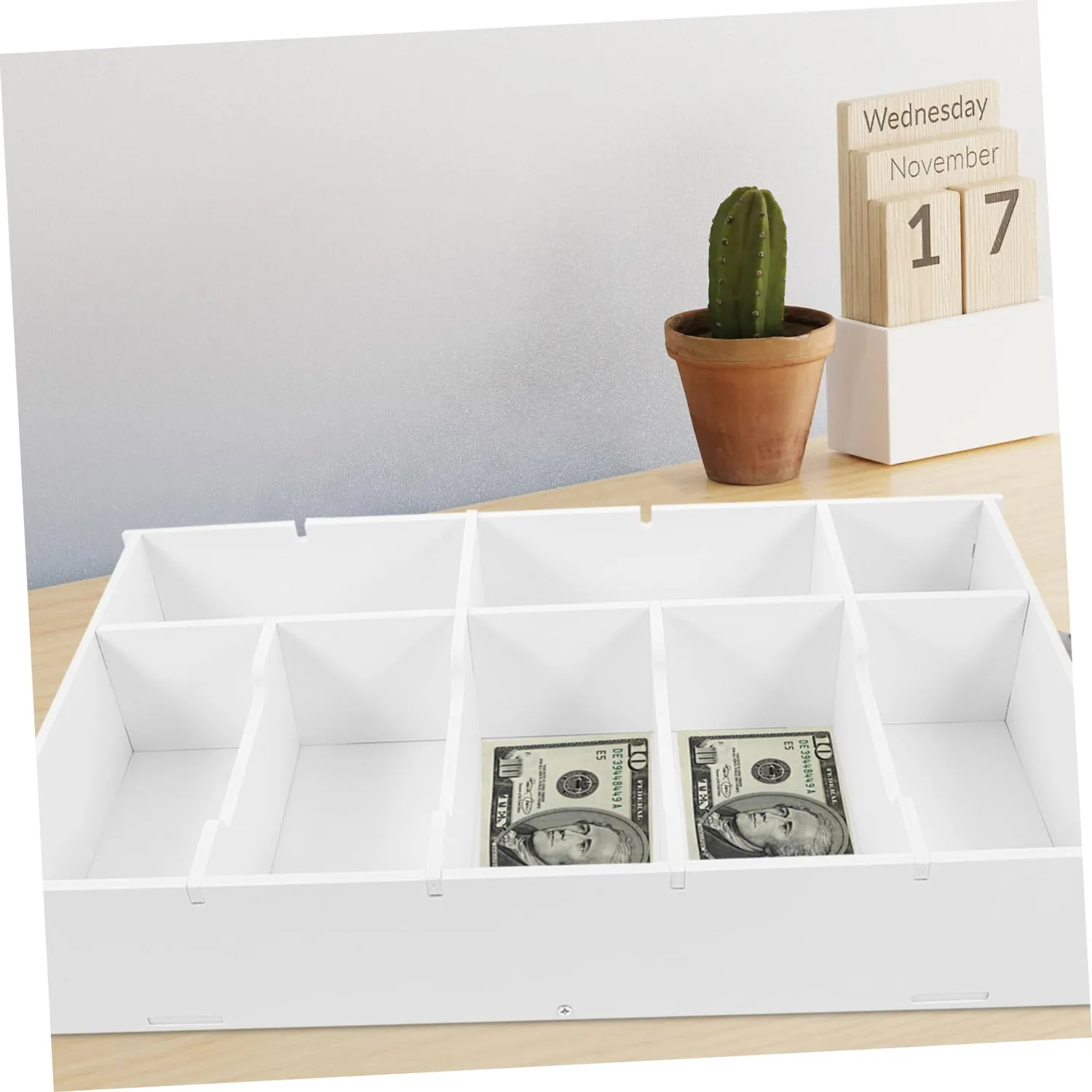 Angoily organizer contanti PVC vassoio cassa multiuso bianco