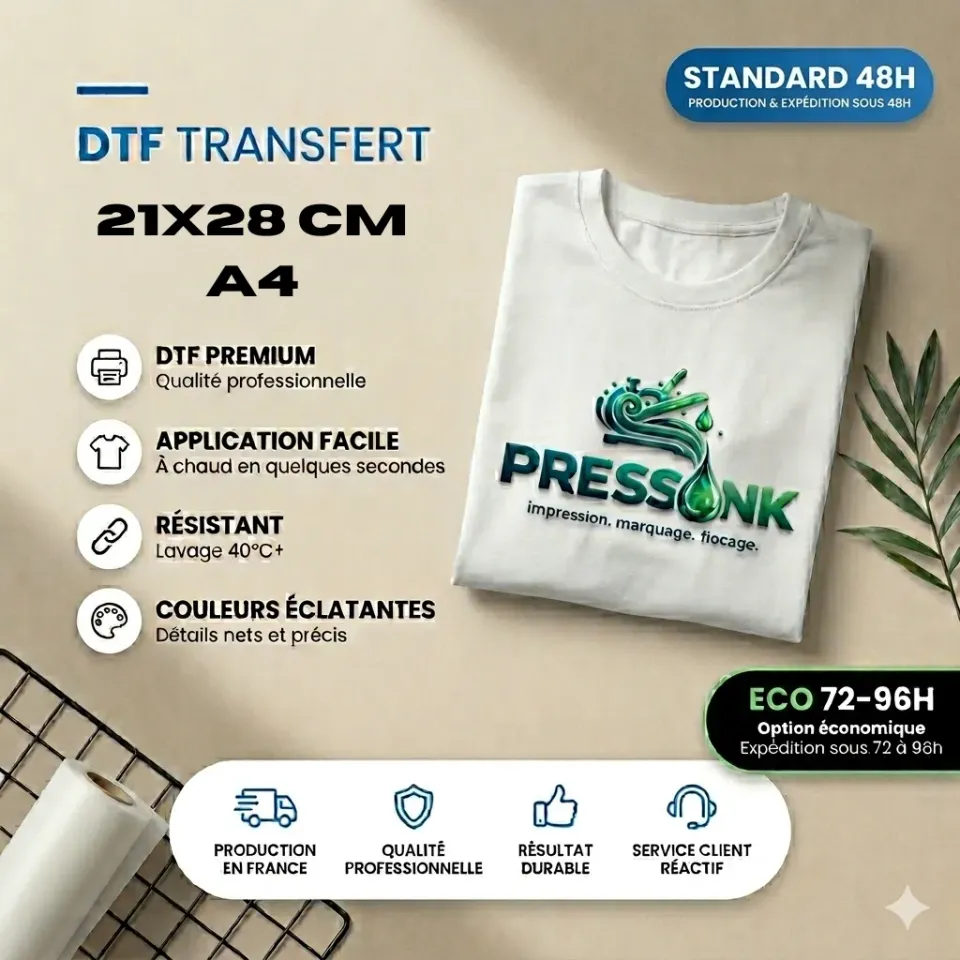 Pressink DTF A4 21x28cm Standard 48h transfer tessile 1 foglio HD