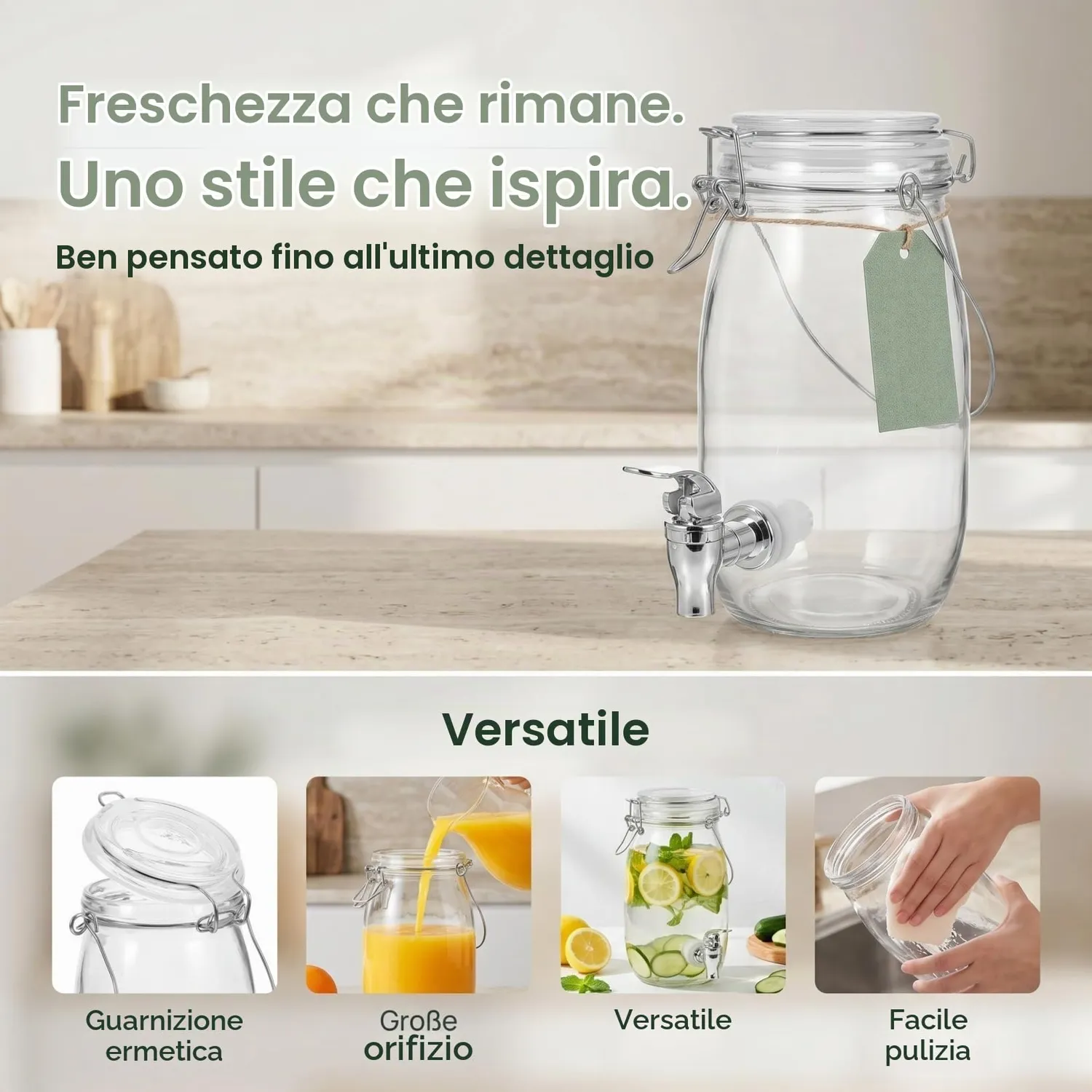 Angoily dispenser bevande vetro 1 l con rubinetto trasparente