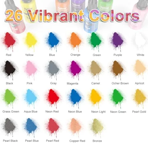 Sigwong Set 26 Colori Acrilici per Aerografo 20ml metallizzati