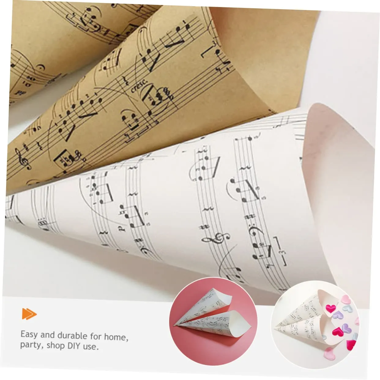 Angoily coni carta note musicali petali 50 pezzi bianchi