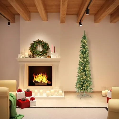 GIODICART Peak Tree Slim albero Natale 210 cm 190 LED calda