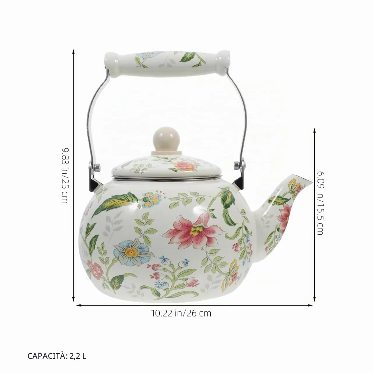 Angoily Teiera Smaltata con Infusore 2 Litri Floreale