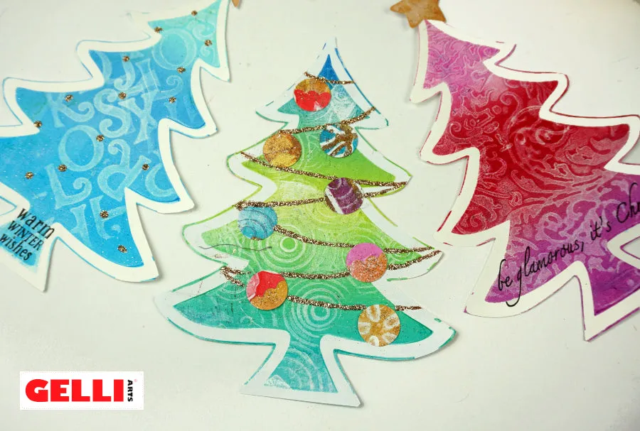 Gelli Arts Holiday Trees stencil natale 13x18 Giovanna Zara