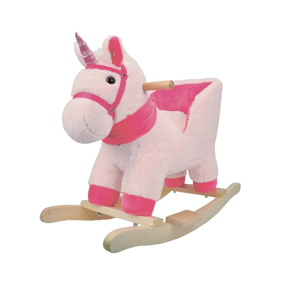 Giodicart Unicorno a Dondolo peluche rosa cavalcabile 68 cm