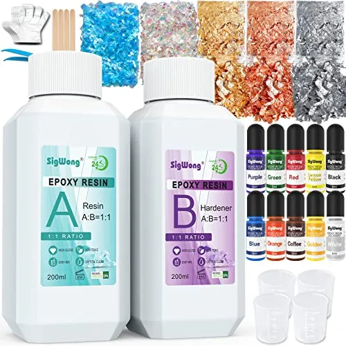 Sigwong Kit Resina Epossidica Trasparente 400ml con Accessori