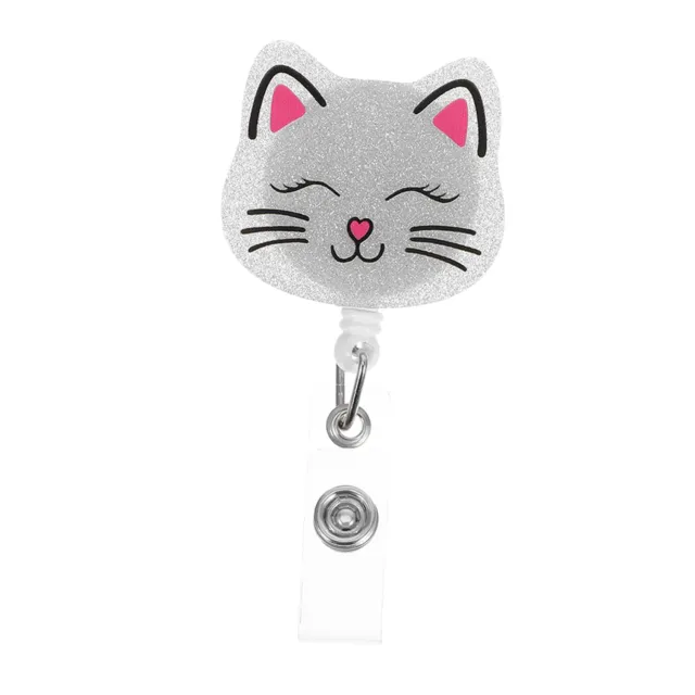 Angoily Porta Badge Retrattile Gatto Argento con Clip