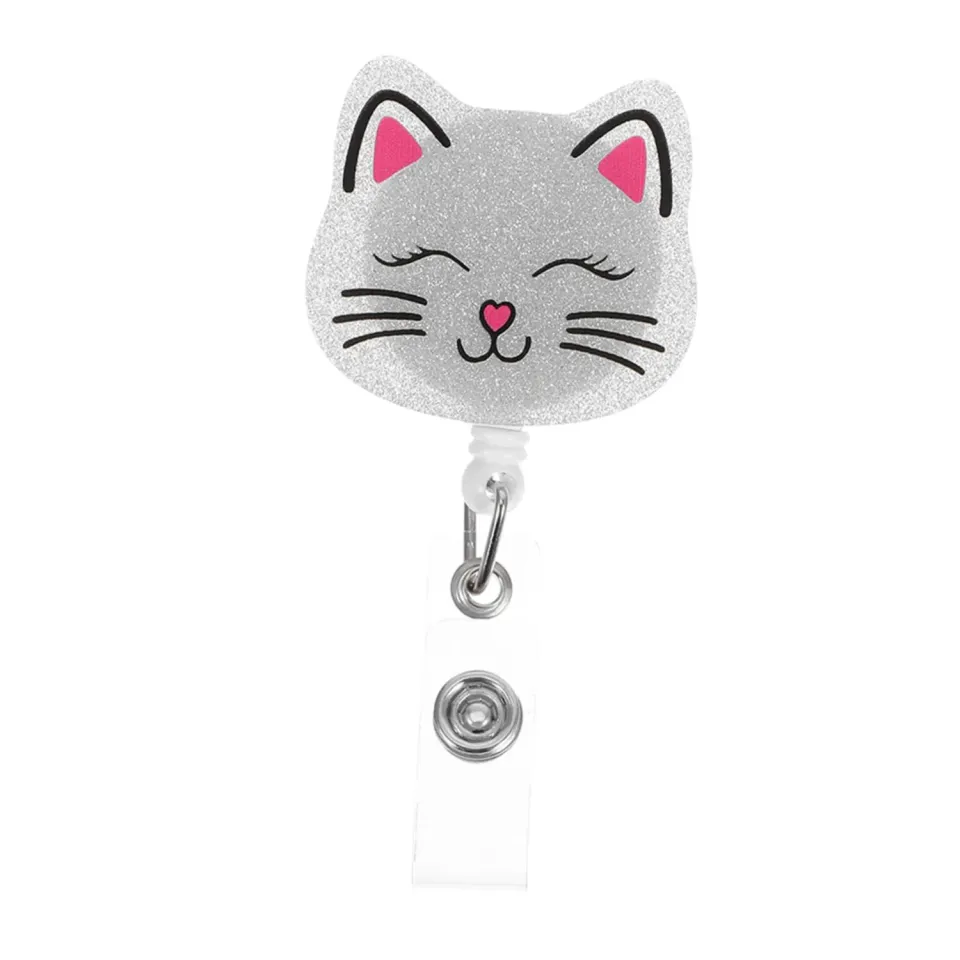 Angoily Porta Badge Retrattile Gatto Argento con Clip