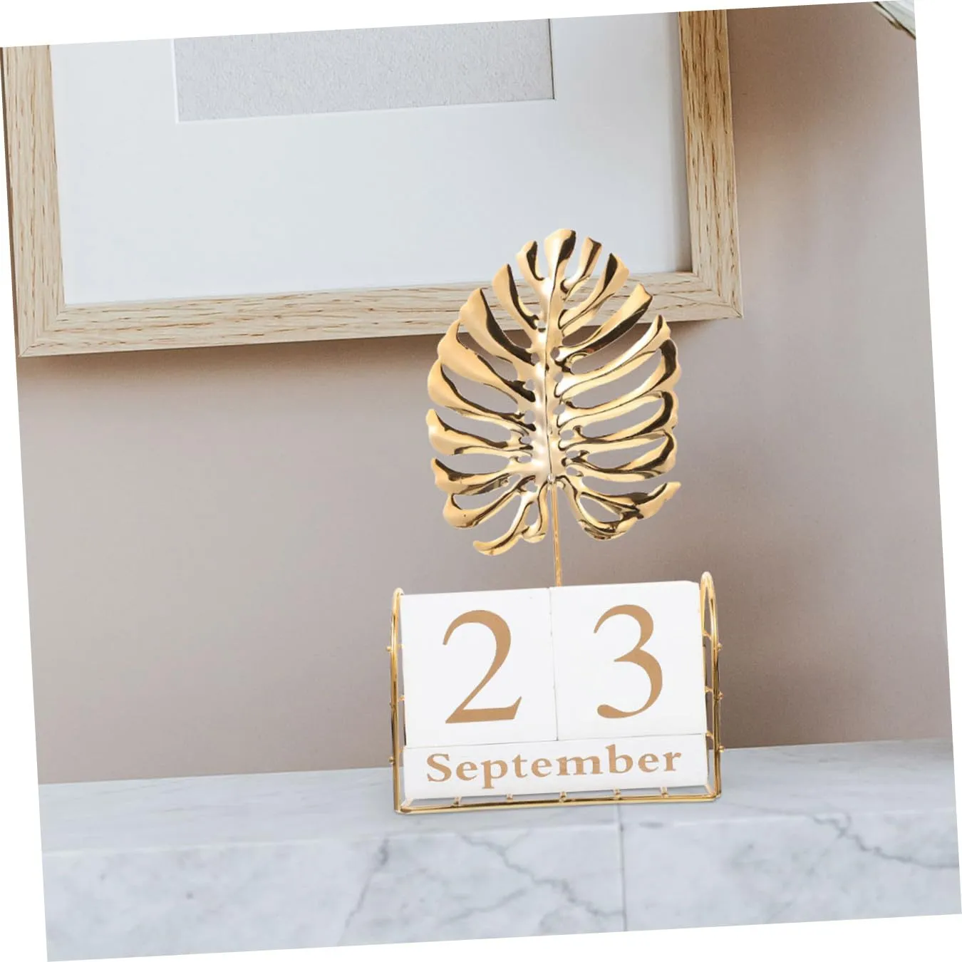 Angoily Calendario da Scrivania Legno Foglia Alocasia Perpetuo