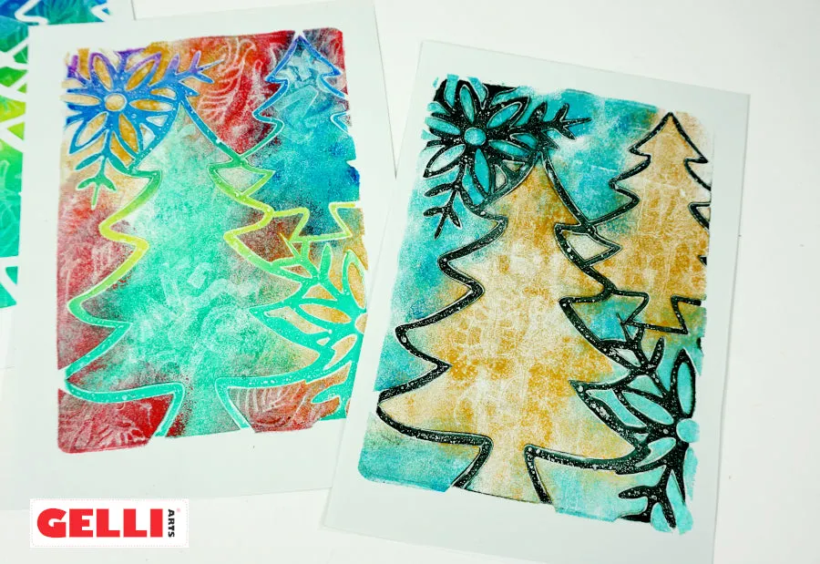 Gelli Arts Holiday Trees stencil natale 13x18 Giovanna Zara