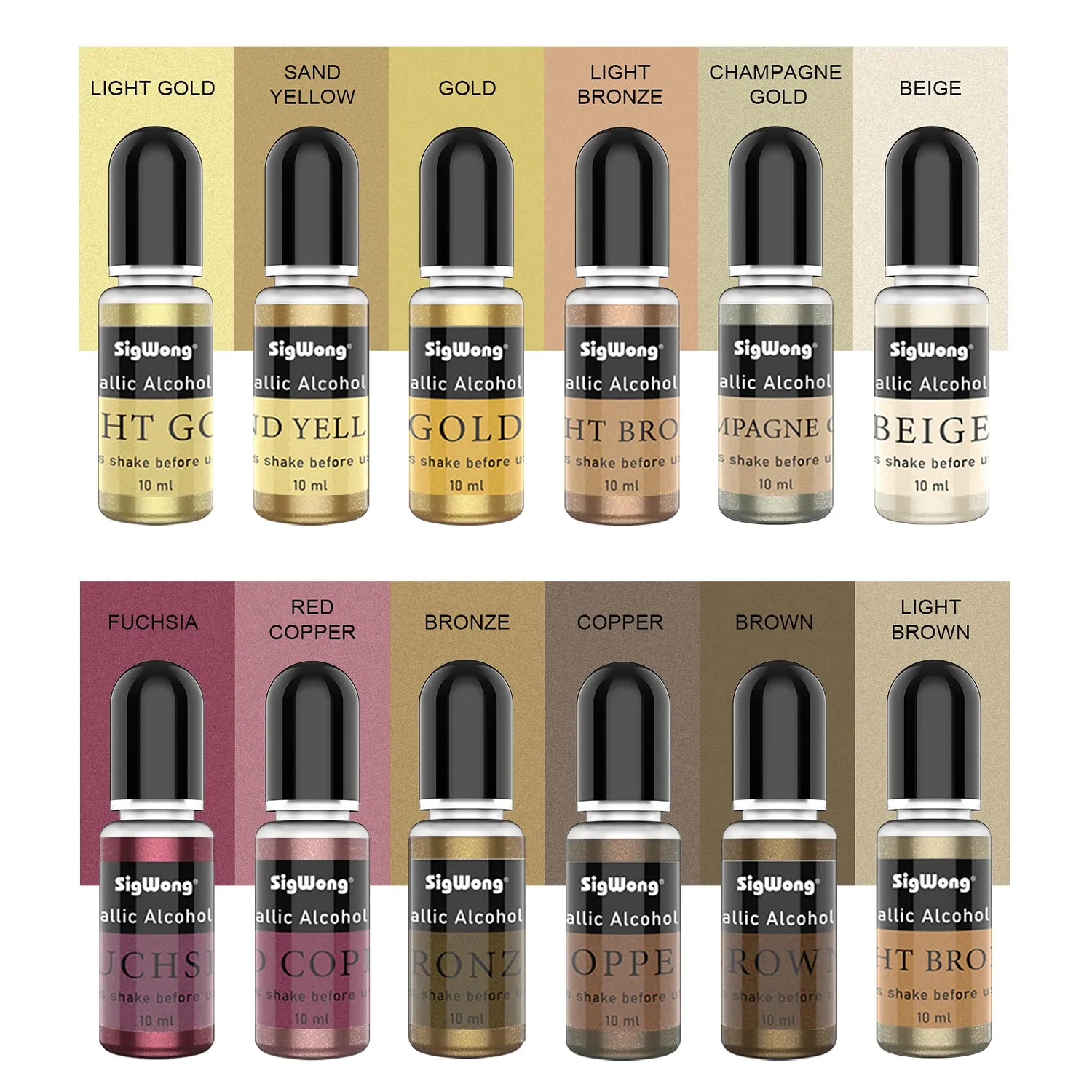 Sigwong Alcohol Ink Set Inchiostri Alcol Metallizzati 24x10ml