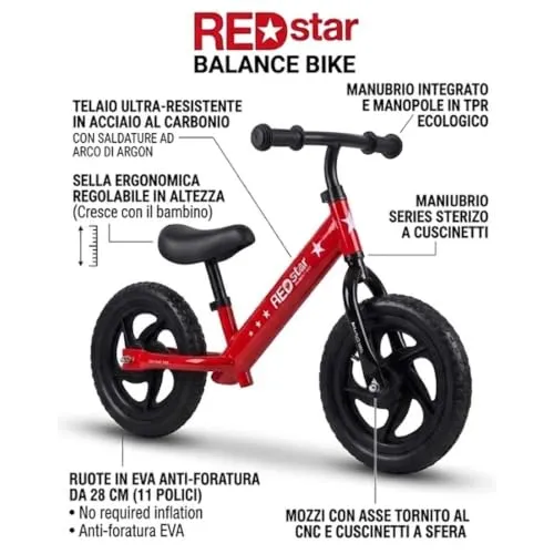 Giodicart Red Star bici senza pedali rossa acciaio 11"