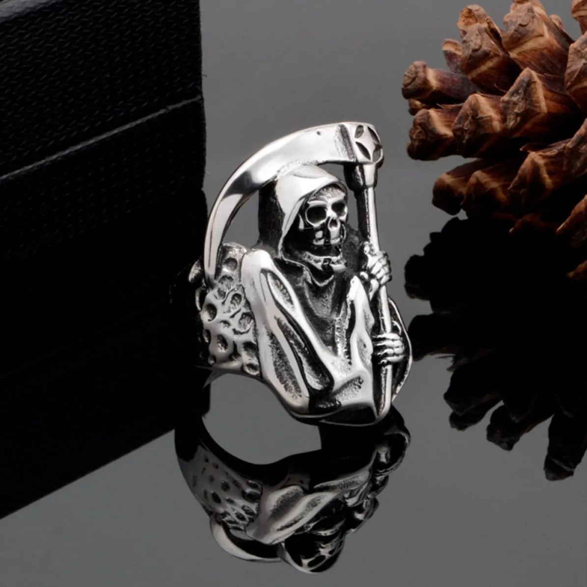 Angoily anello teschio in lega argento vintage uomo