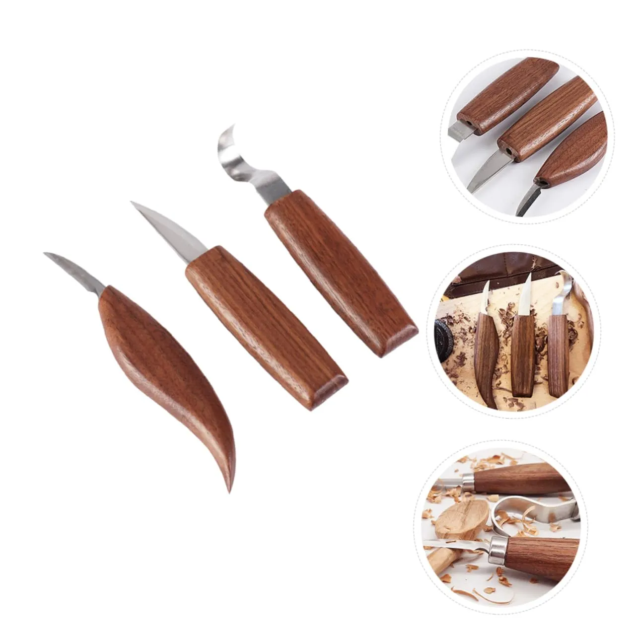Angoily Set Intaglio Legno 3 Pezzi Manici Marrone