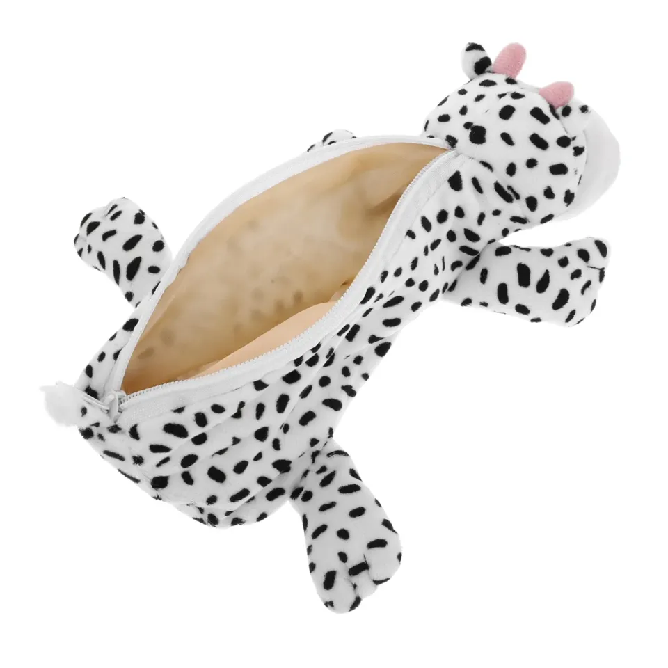 Angoily Astuccio Peluche Mucca Portapenne Cerniera Grigio Chiaro