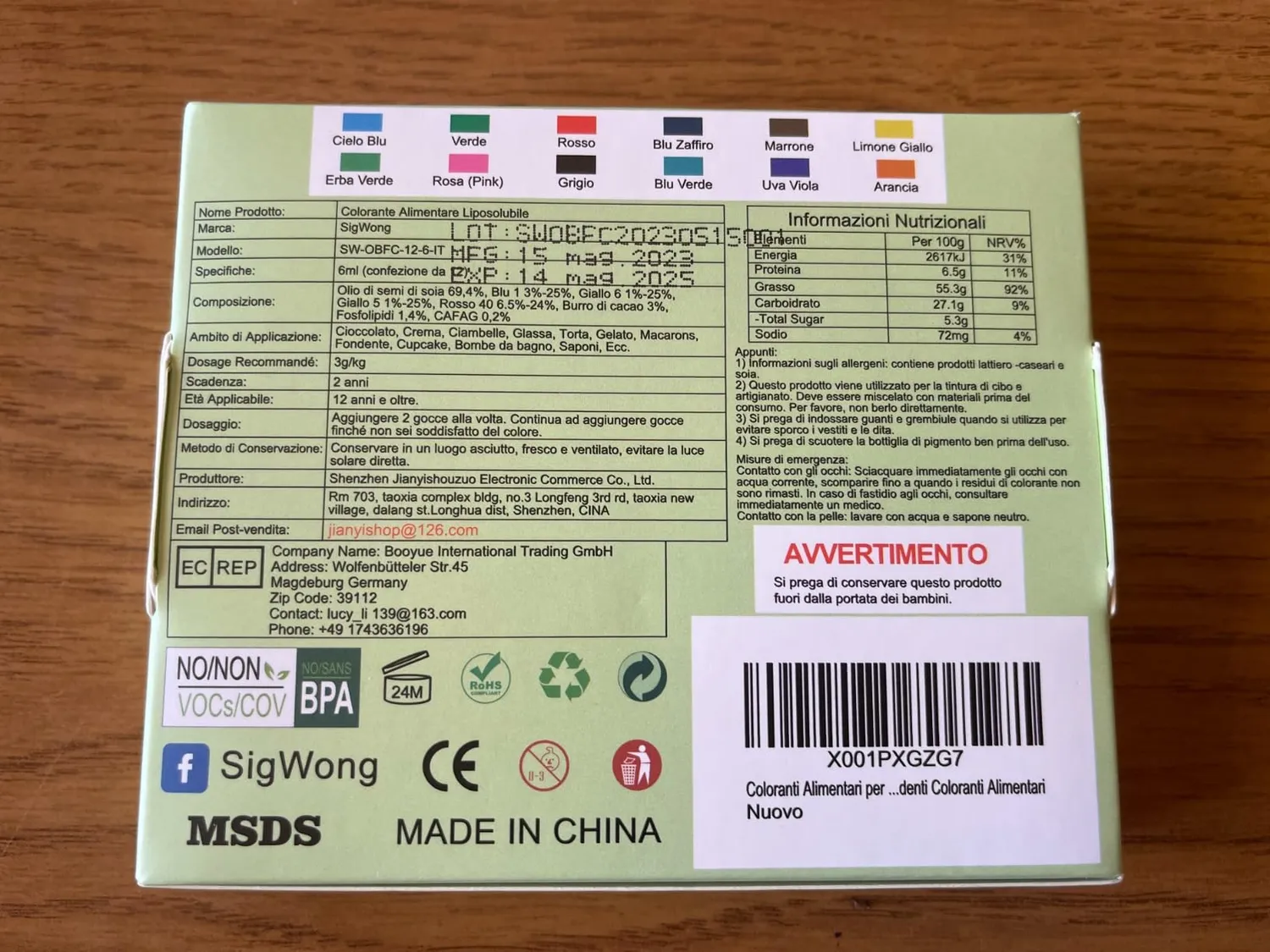 Sigwong Coloranti Alimentari Cioccolato 12x6ml liposolubili