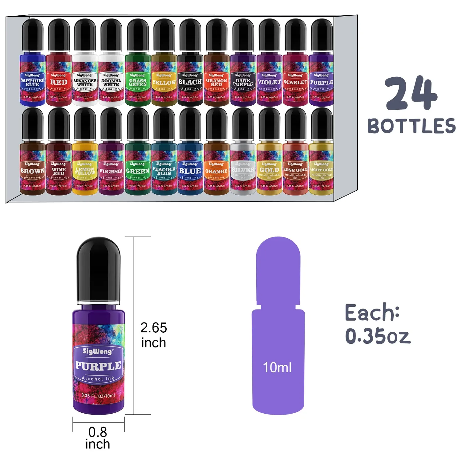 Sigwong inchiostri ad alcool per resina epossidica 24x10 ml
