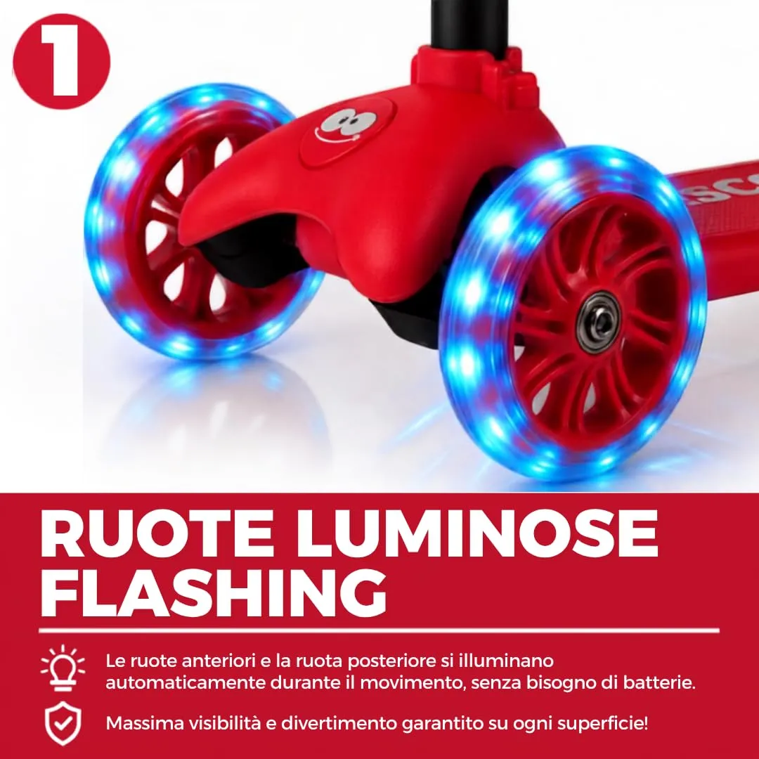 GIODICART BabyScoot monopattino 3 ruote LED multicolore acciaio