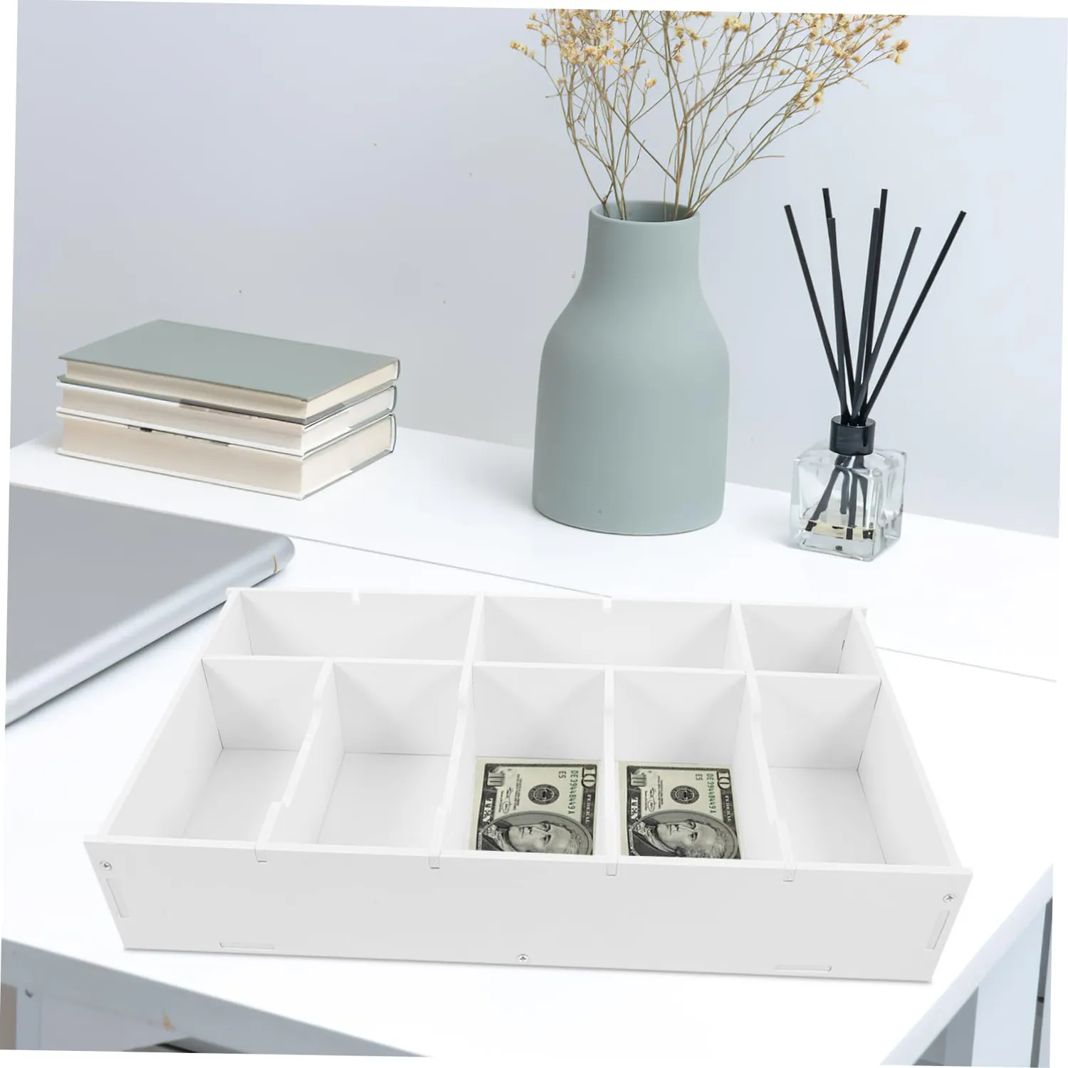 Angoily organizer contanti PVC vassoio cassa multiuso bianco