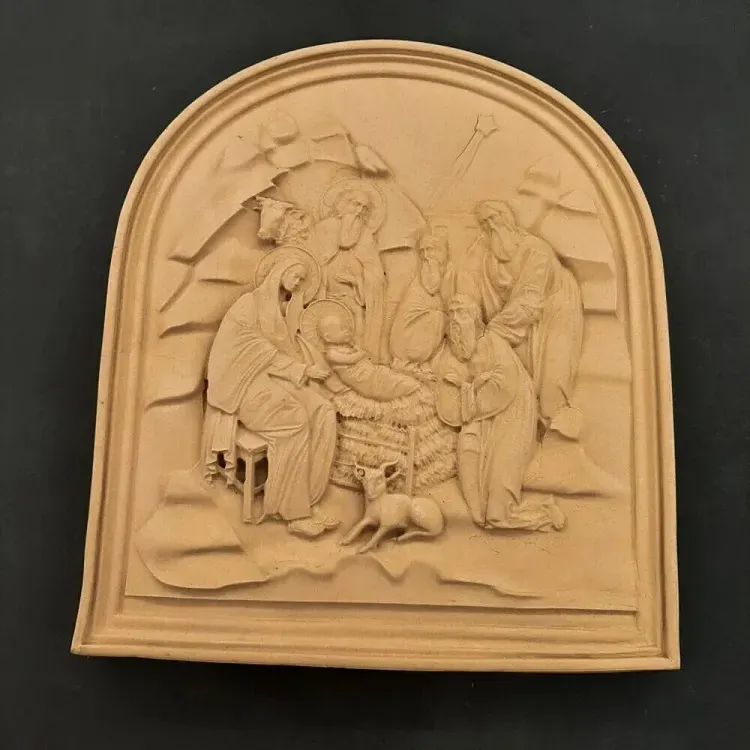 Icona in legno Nascita di Cristo 3677 intagliata 25x29cm