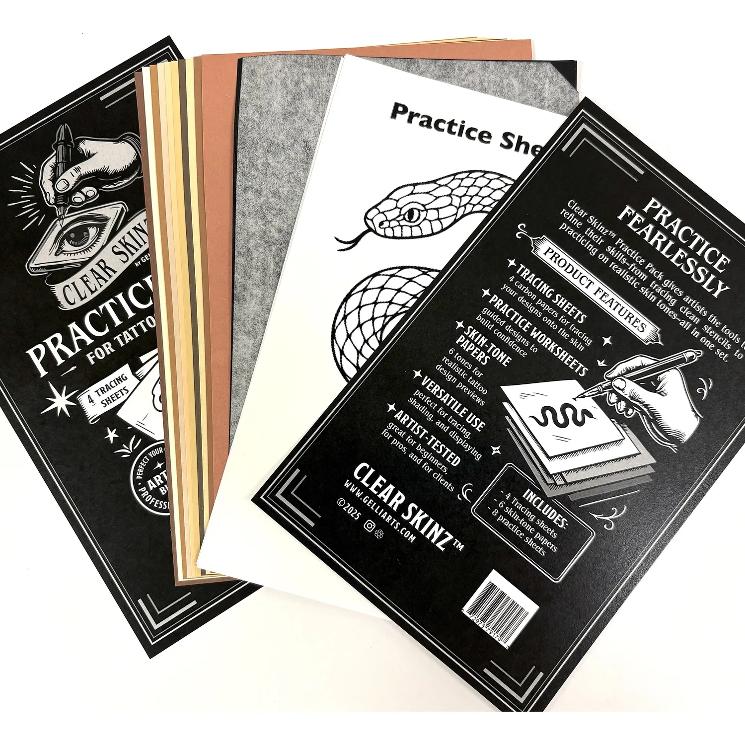Gelli Arts Clear Skinz practice pack tattoo con stencil