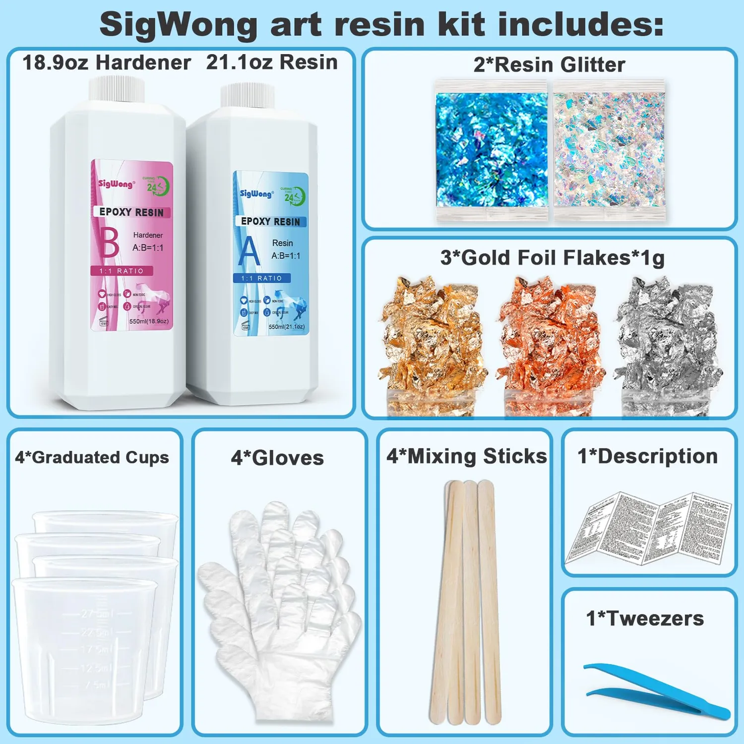Sigwong resina epossidica trasparente kit 1,1 L antigiallo
