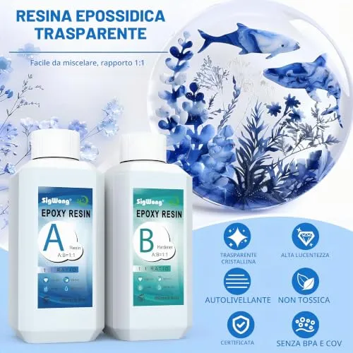 Sigwong resina epossidica trasparente 520 ml kit 1:1