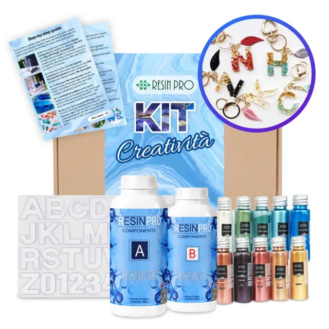 Naturesin Kit Portachiavi Alfabeto resina 800 gr con mica