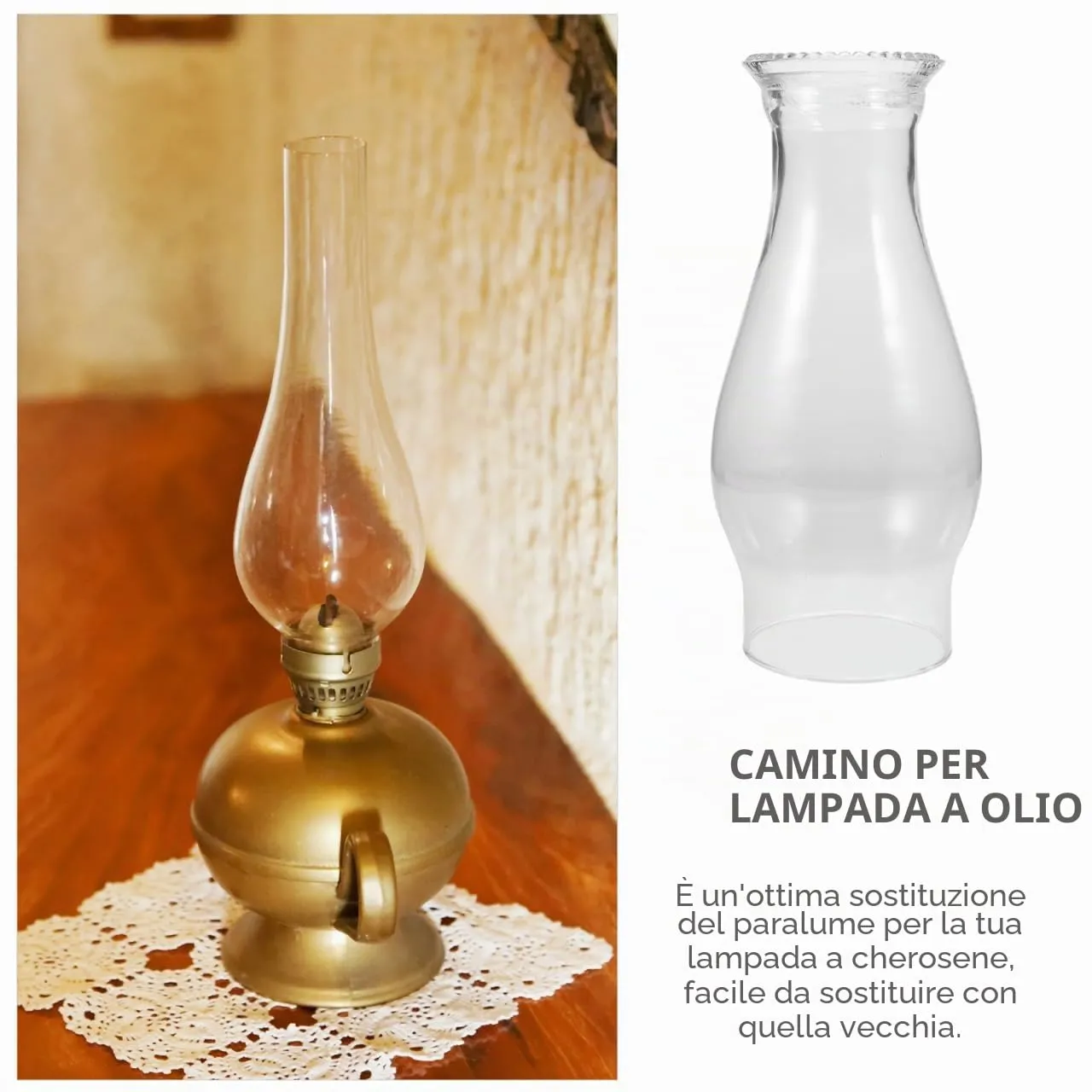 Angoily Vetro Ricambio Lampada a Petrolio Trasparente Vintage