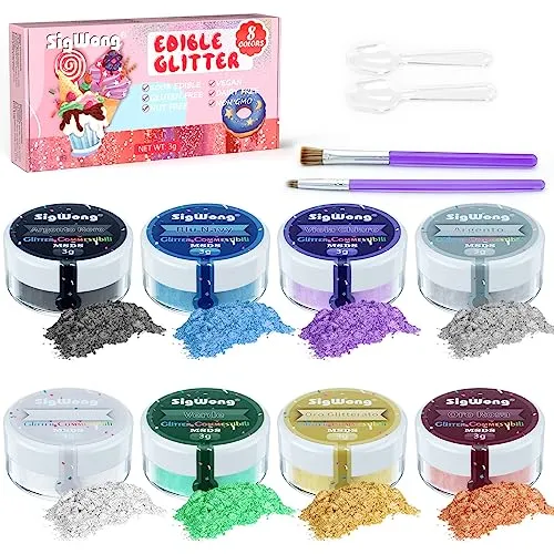 Sigwong Set Glitter Commestibili 8 colori 8x3 gr shimmer