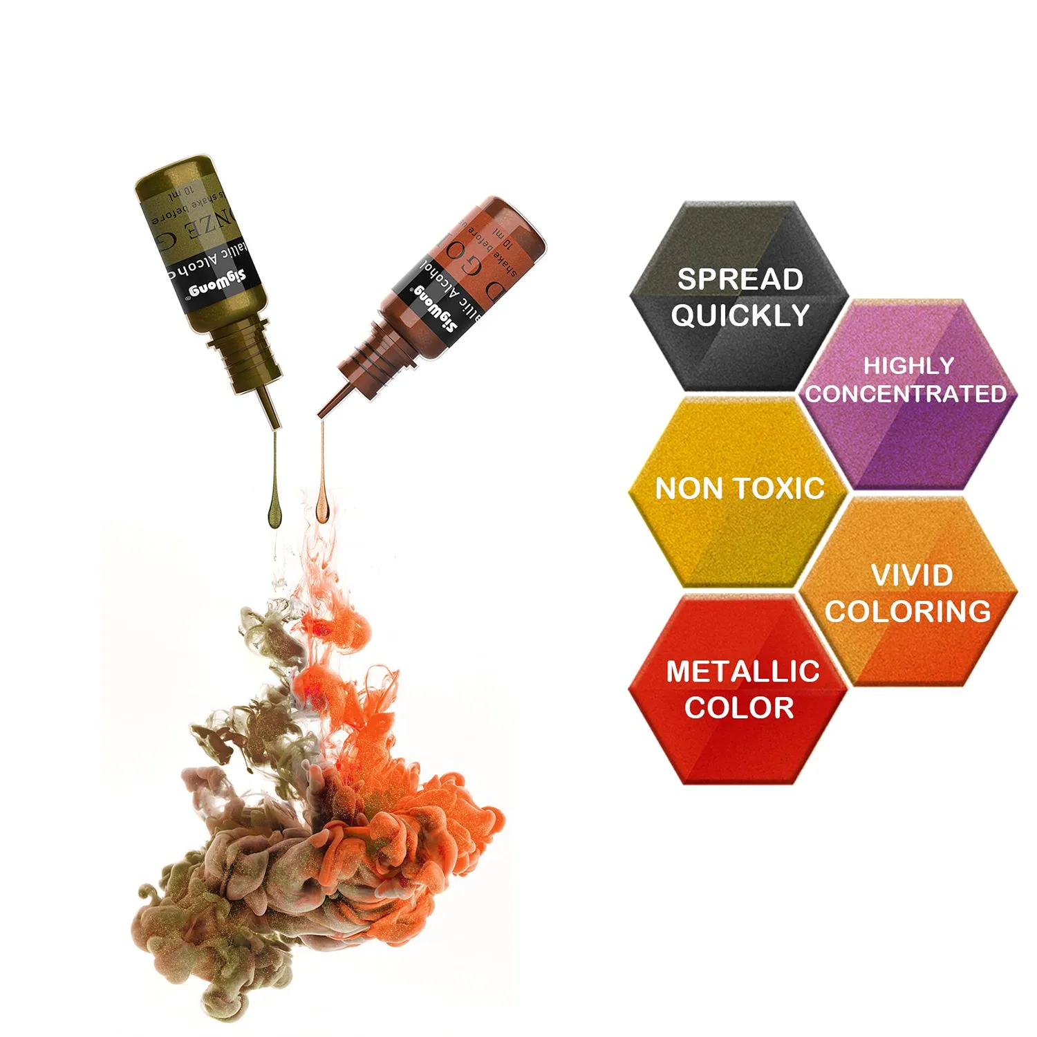 Sigwong Alcohol Ink Set Inchiostri Alcol Metallizzati 24x10ml