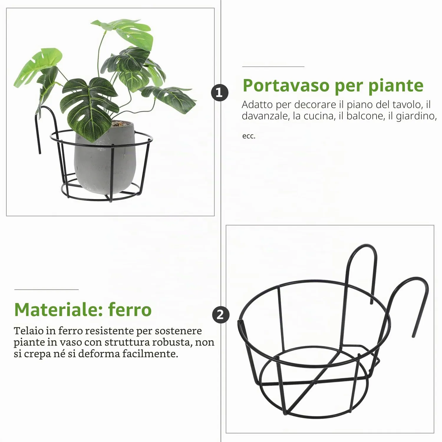 Angoily portavaso ferro da balcone 26x20cm rotondo