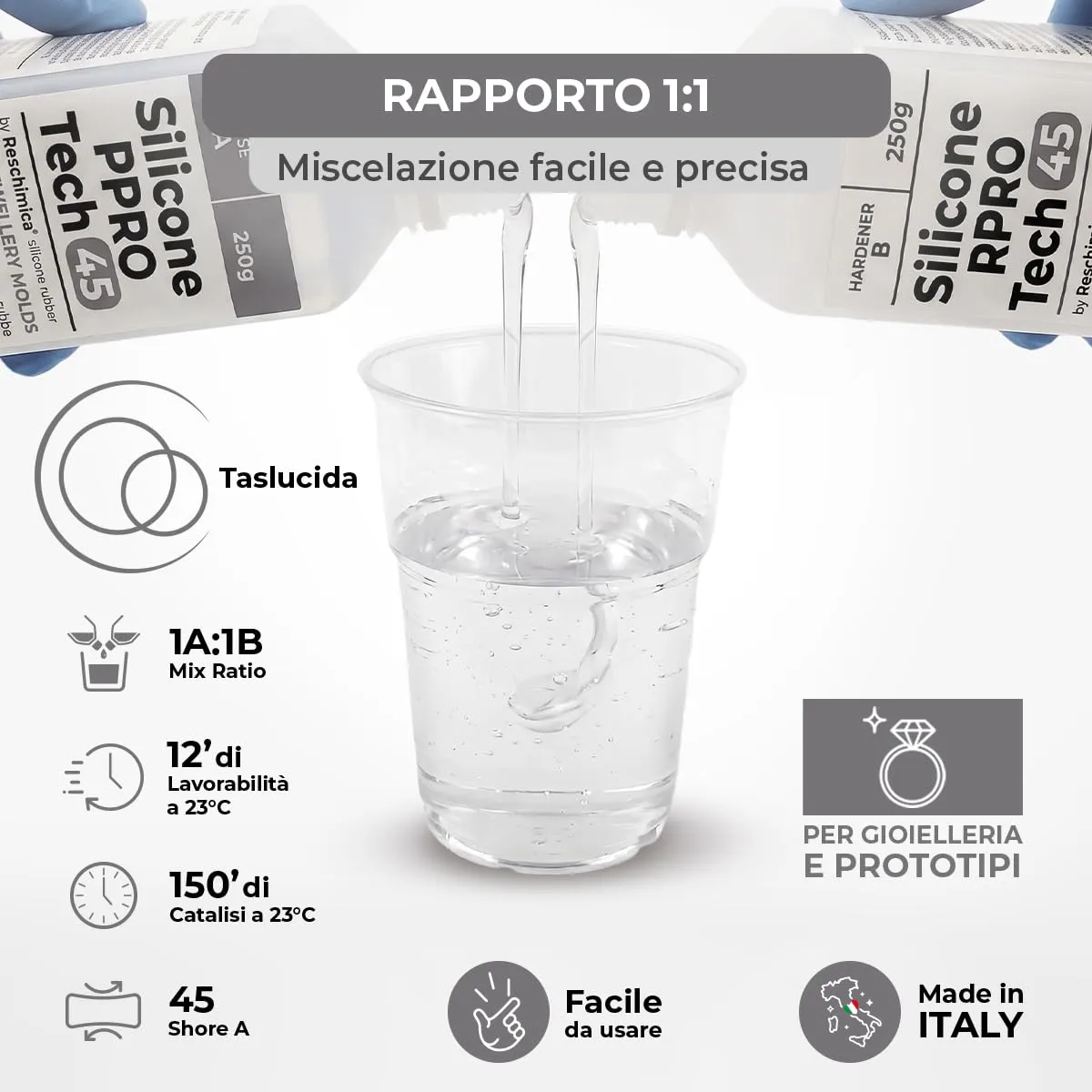 Reschimica R Pro Tech 45 gomma siliconica stampi 500 gr traslucida