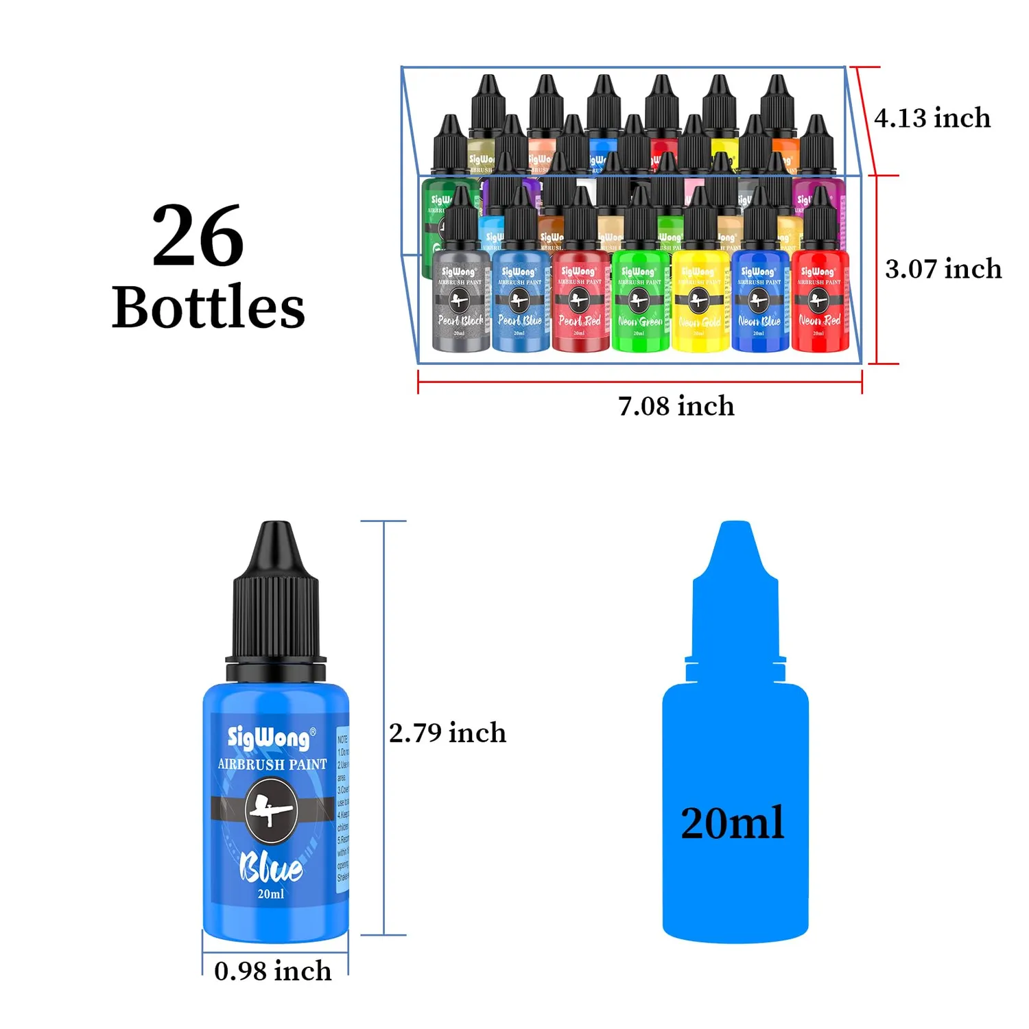 Sigwong Set 26 Colori Acrilici Aerografo 20ml Pronti all'Uso